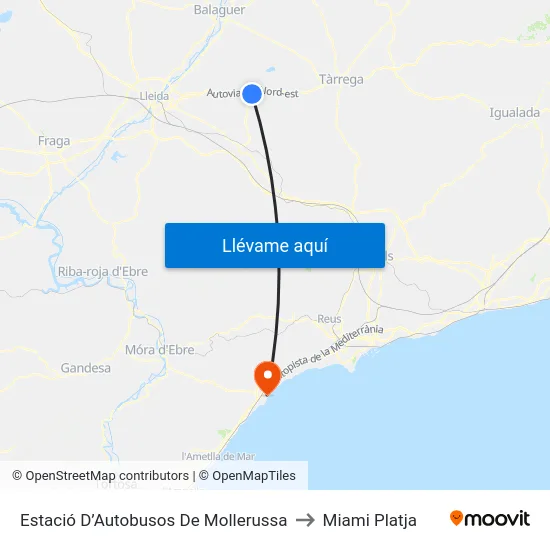 Estació D’Autobusos De Mollerussa to Miami Platja map