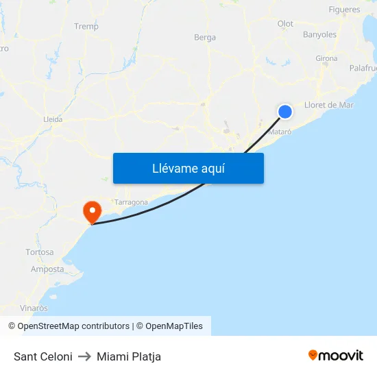 Sant Celoni to Miami Platja map