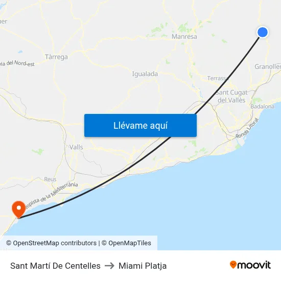 Sant Martí De Centelles to Miami Platja map