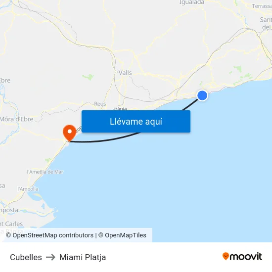 Cubelles to Miami Platja map