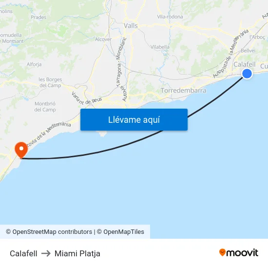 Calafell to Miami Platja map