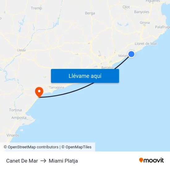 Canet De Mar to Miami Platja map