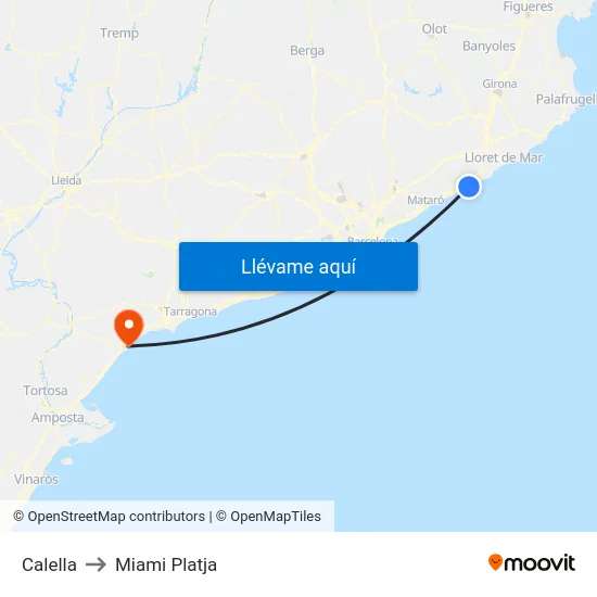 Calella to Miami Platja map