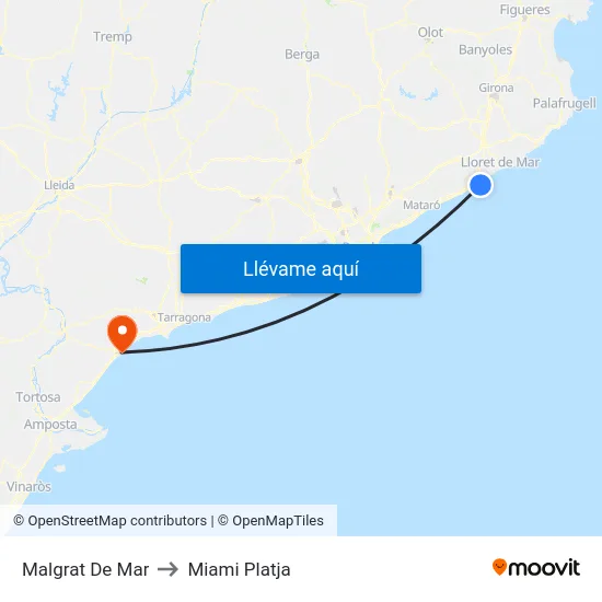 Malgrat De Mar to Miami Platja map