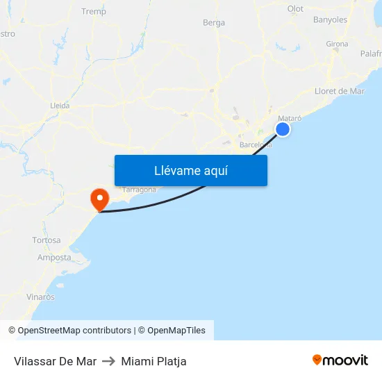Vilassar De Mar to Miami Platja map