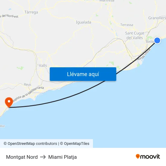 Montgat Nord to Miami Platja map