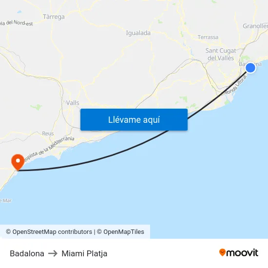 Badalona to Miami Platja map