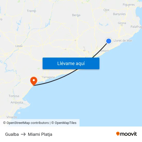 Gualba to Miami Platja map