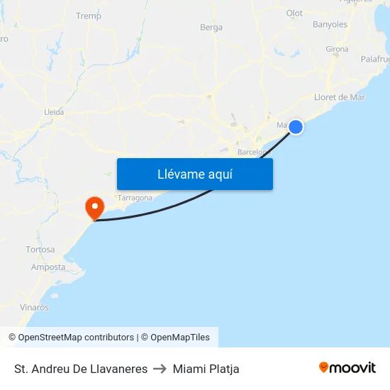 St. Andreu De Llavaneres to Miami Platja map
