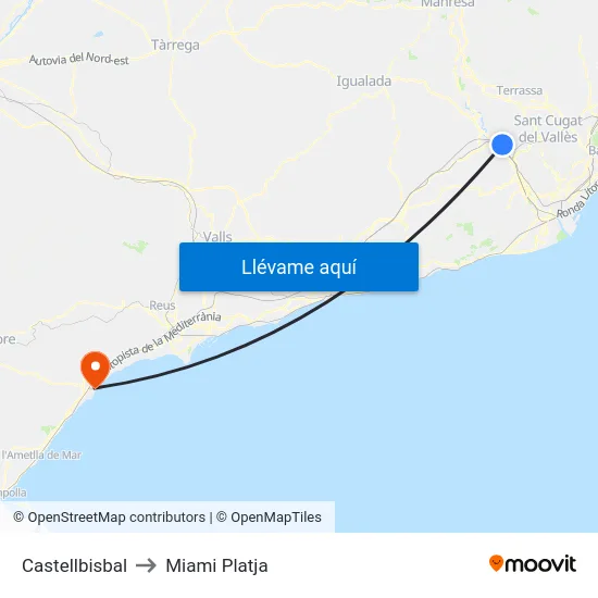 Castellbisbal to Miami Platja map