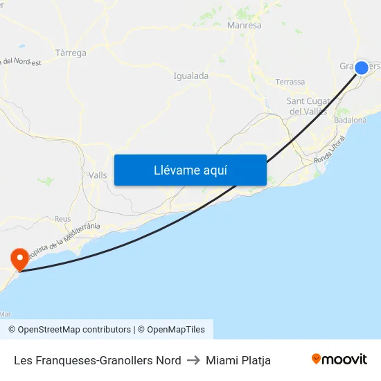 Les Franqueses-Granollers Nord to Miami Platja map