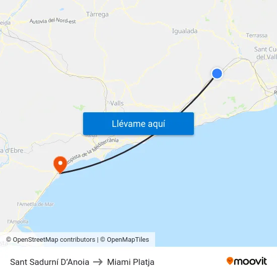 Sant Sadurní D’Anoia to Miami Platja map