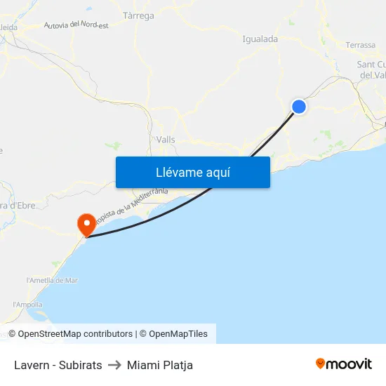 Lavern - Subirats to Miami Platja map