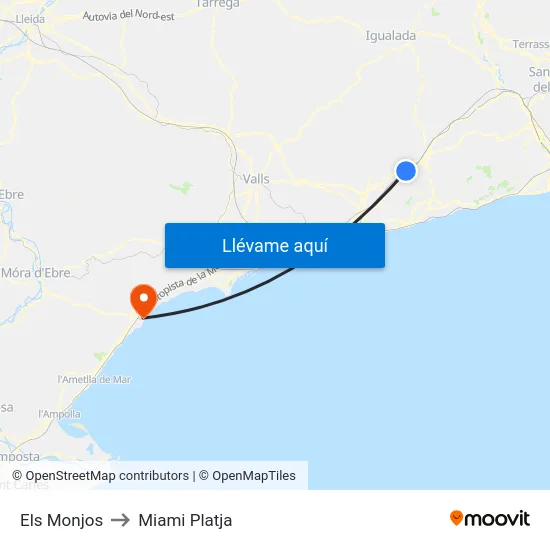 Els Monjos to Miami Platja map