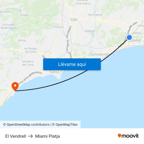 El Vendrell to Miami Platja map