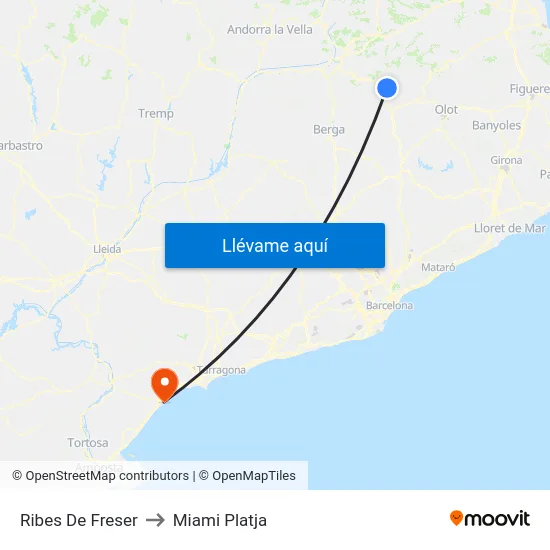 Ribes De Freser to Miami Platja map