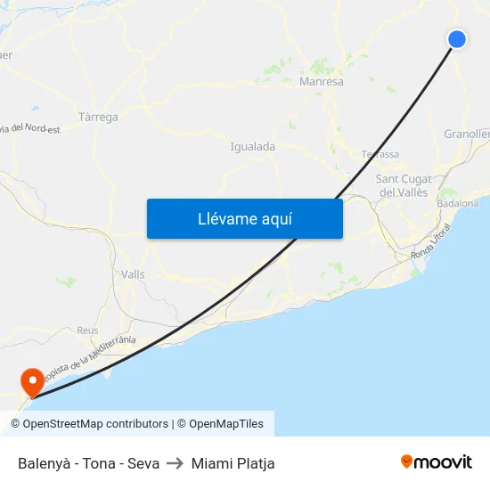 Balenyà - Tona - Seva to Miami Platja map