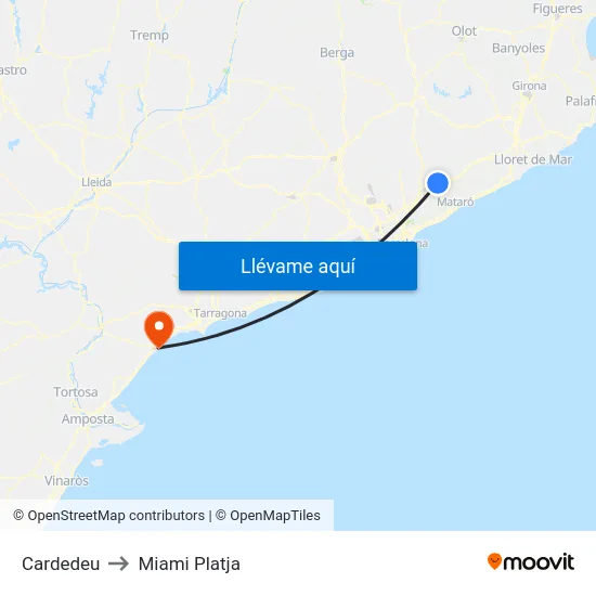 Cardedeu to Miami Platja map