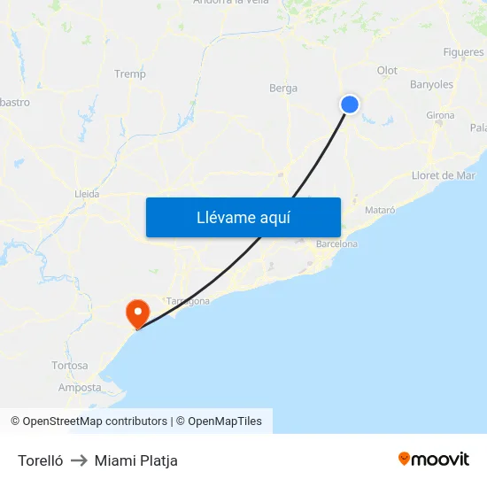 Torelló to Miami Platja map