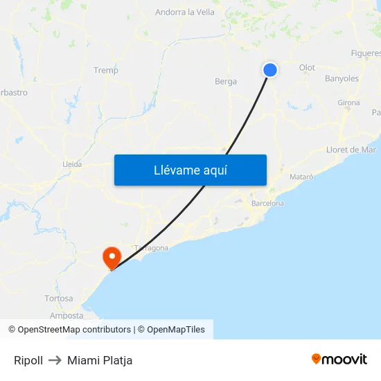 Ripoll to Miami Platja map