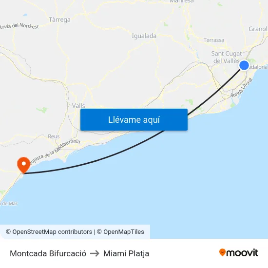 Montcada Bifurcació to Miami Platja map