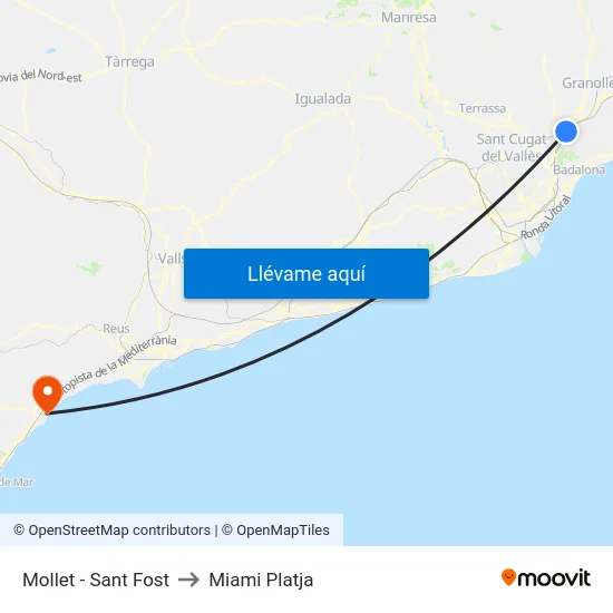 Mollet - Sant Fost to Miami Platja map
