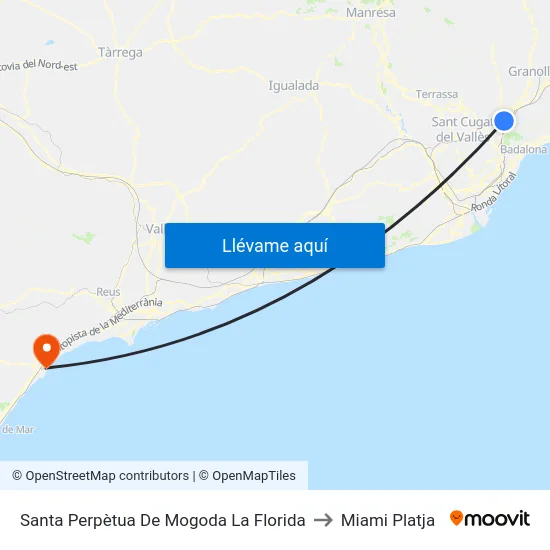 Santa Perpètua De Mogoda La Florida to Miami Platja map