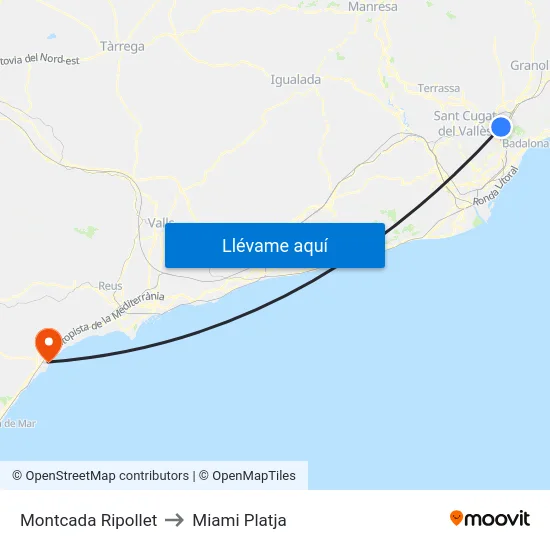 Montcada Ripollet to Miami Platja map