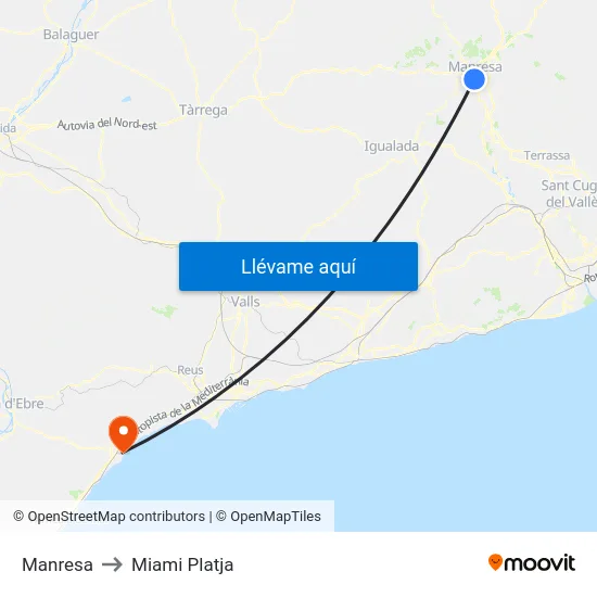 Manresa to Miami Platja map