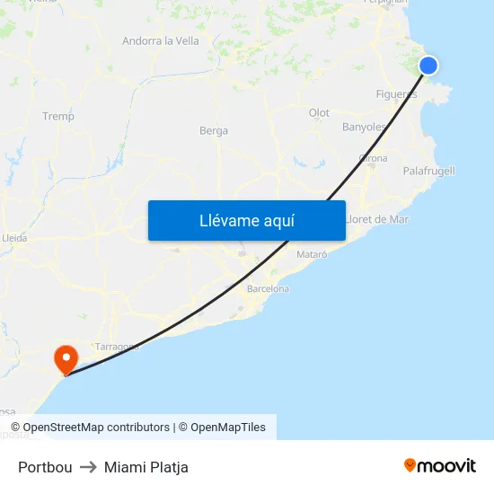 Portbou to Miami Platja map