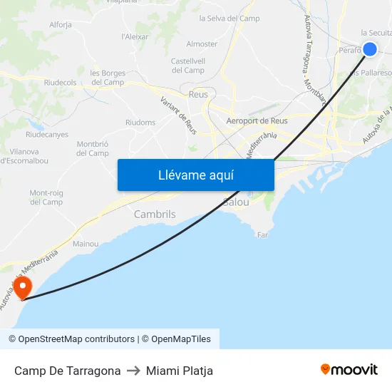 Camp De Tarragona to Miami Platja map