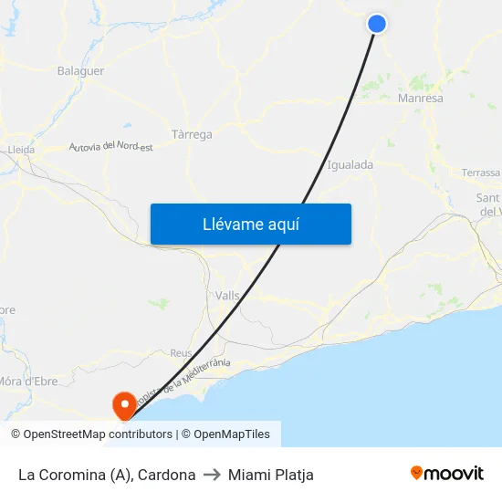 La Coromina (A), Cardona to Miami Platja map