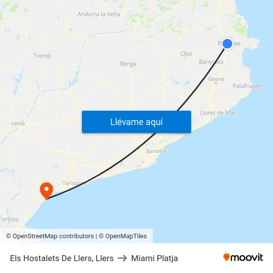 Els Hostalets De Llers, Llers to Miami Platja map