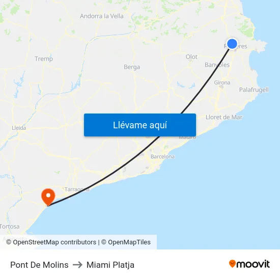 Pont De Molins to Miami Platja map