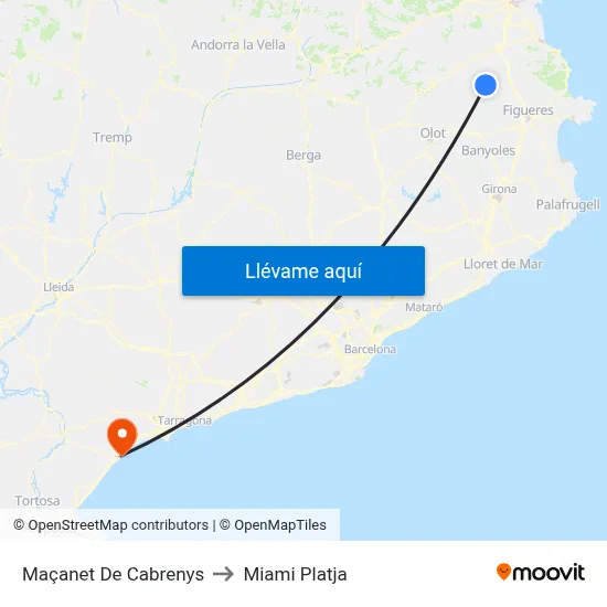 Maçanet De Cabrenys to Miami Platja map