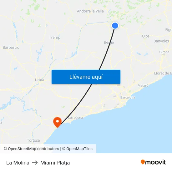 La Molina to Miami Platja map