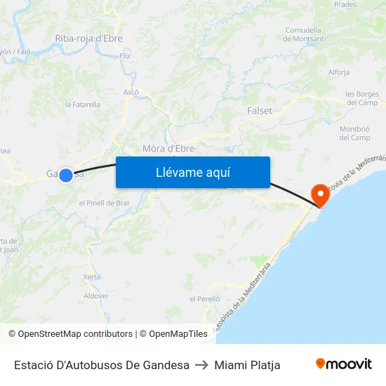 Estació D'Autobusos De Gandesa to Miami Platja map