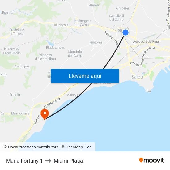 Marià Fortuny 1 to Miami Platja map