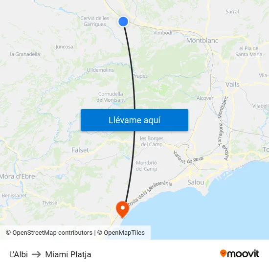 L'Albi to Miami Platja map