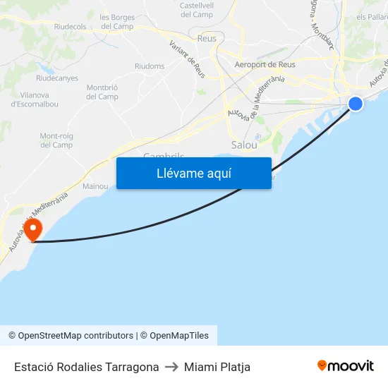 Estació Rodalies Tarragona to Miami Platja map