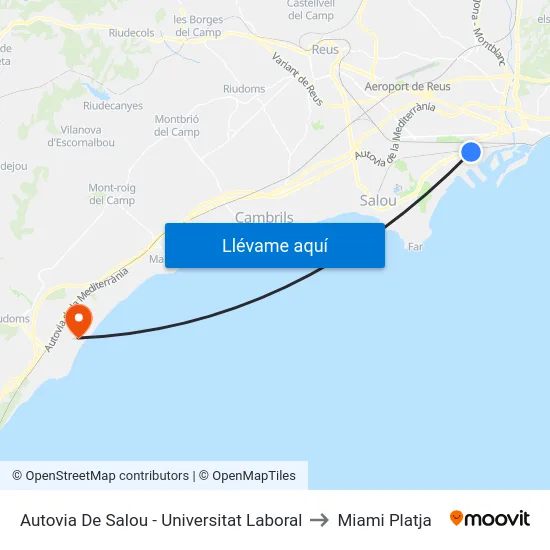 Autovia De Salou - Universitat Laboral to Miami Platja map