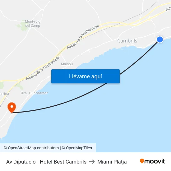 Av Diputació - Hotel Best Cambrils to Miami Platja map
