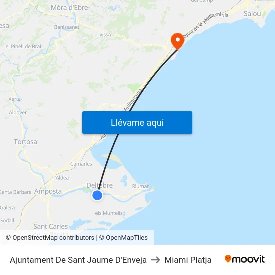 Ajuntament De Sant Jaume D'Enveja to Miami Platja map