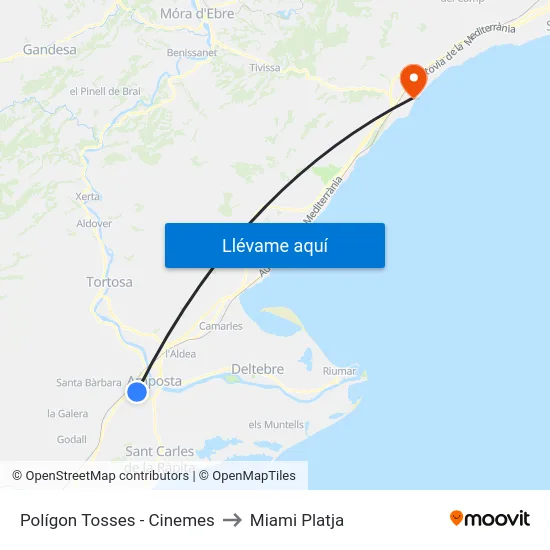 Polígon Tosses - Cinemes to Miami Platja map