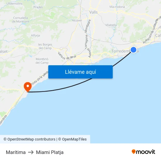 Marítima to Miami Platja map