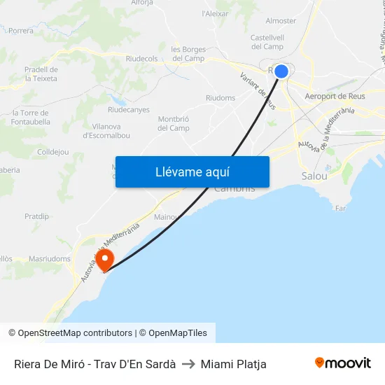 Riera De Miró - Trav D'En Sardà to Miami Platja map
