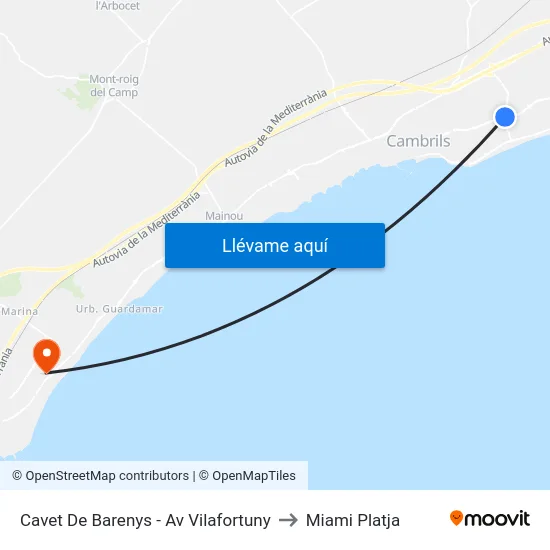 Cavet De Barenys - Av Vilafortuny to Miami Platja map