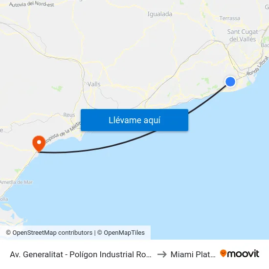 Av. Generalitat - Polígon Industrial Roca to Miami Platja map