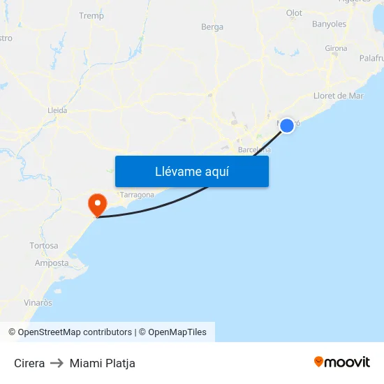 Cirera to Miami Platja map