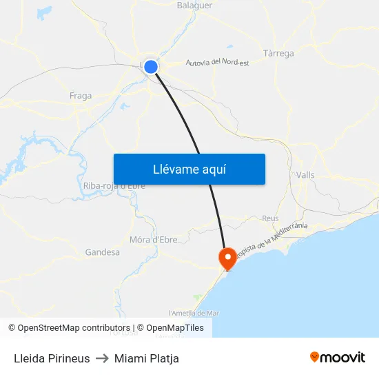Lleida Pirineus to Miami Platja map